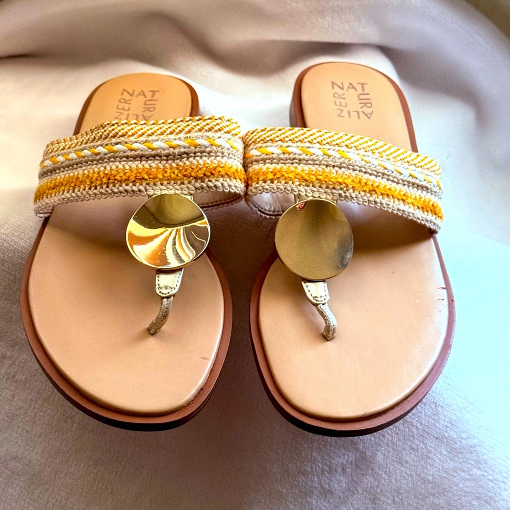 Naturalizer Yellow and Cream Sandals Casual Summer Comfort